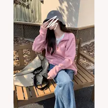 春秋用 薄手ポロ襟フリースプルオーバー【ピンク・ゆったりシルエット・半ファスナー】