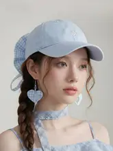 春季新作文芸風チェック柄キャップ【耳飾り付き・韓国スタイル・小顔効果】（セットアップ対応）