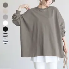 ストライプ柄長袖トップス【ゆったりシルエット・コットン・秋冬用】（セットアップ対応）