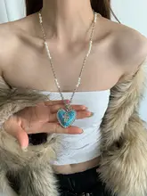 復古風十字架デザインのブルー ハートペンダントネックレス【重ね着用・女性用】