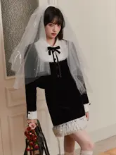 精美な黒白提花の外套と半裙【秋冬コーディネート】（セットアップ対応）