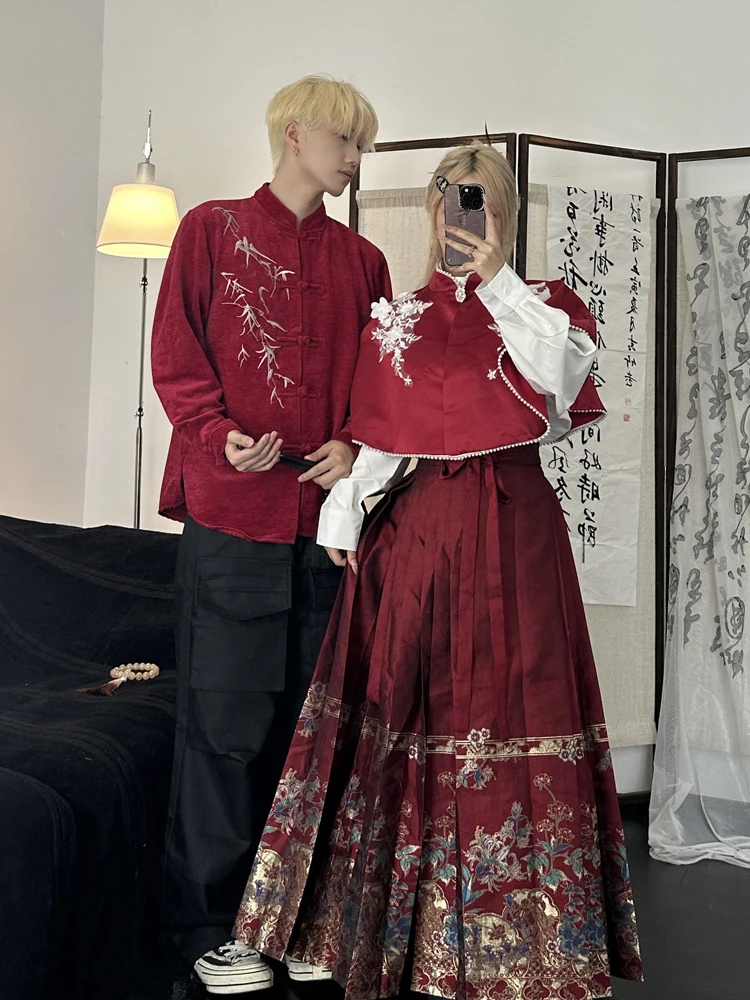 中国婚礼衣装の種類を教えてください：春の刺繍長袖シャツとマ面スカートの改良漢服セット