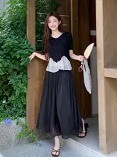 高級感あふれるブラックのセパレートコーディネート【カラー配分・ショートスリーブ・気品あるスカート】（セットアップ対応）