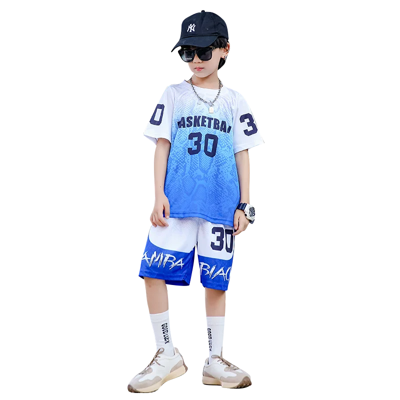夏子供用 バスケットボールジャージ スーツ 男の子と女の子半袖
