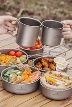 チタンボウル アウトドアポータブル 食器セット キャンプフライパン フライパン 平底鍋 チタン鍋 フライパン