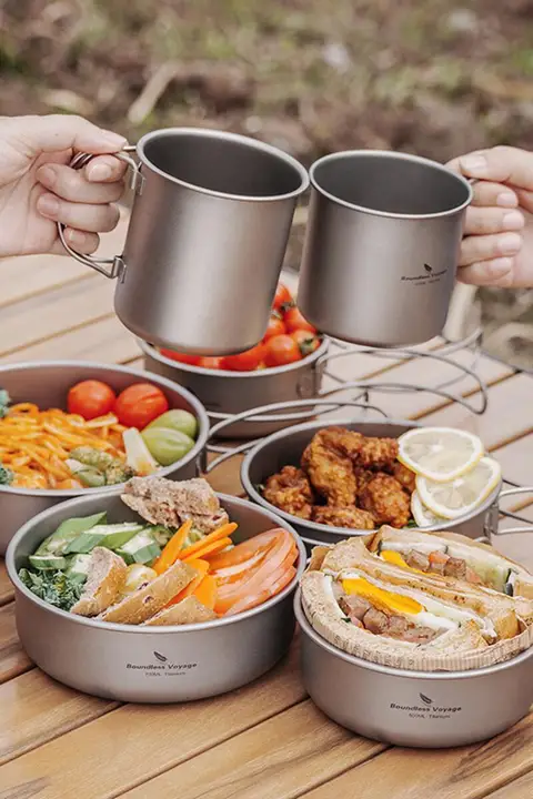 チタンボウル アウトドアポータブル 食器セット キャンプフライパン フライパン 平底鍋 チタン鍋 フライパン