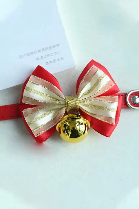 可愛いペット用新年リボン【首輪・鈴付き・犬猫用】