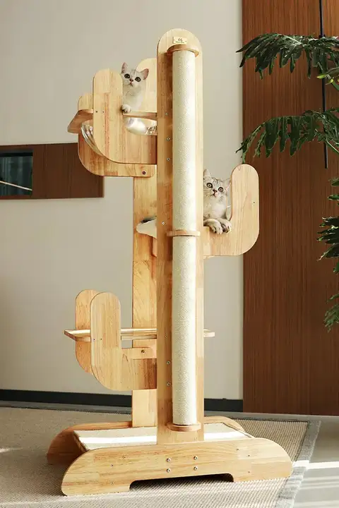大型キャットタワー 猫 休憩スペース 無垢材 モダン スタイル 豪華デザイン
