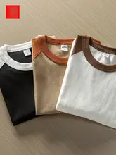 アメリカンレトロ風 ラグラン袖 コットン短袖Tシャツ【夏用・ゆったり・カラーブロックデザイン・通気性】