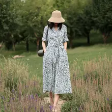 全棉製のフェミニンワンピース【春夏用・ゆったりデザイン・ジャケット風・フレンチスタイル】