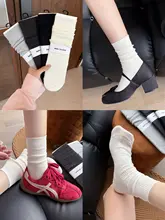 春秋用 白色の通気性抜群な長いコットン靴下【黒いニット感・堆堆デザイン】