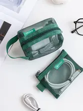 透明なメッシュデジタル収納ポーチ【大容量・イヤホン・データケーブル整理・化粧品・小物入れ】