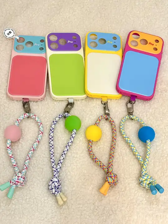 夏用カラフルデザイン大窓付きスマホケース（Apple対応・手持ちベルト付き）