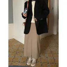 高ウエスト Aラインスカート【黒・長め・体型カバー】