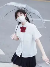 女子向け 基本デザイン ラウンドネックJKシャツ＆プリーツスカートセット【長袖・半袖選択可・学生用】