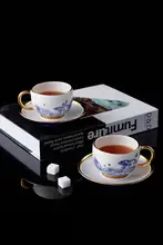 陶製コーヒー＆ティーセット【ギフトボックス付き・カップとソーサー・現代的デザイン】