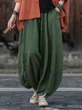 中国風レトロデザインのドレープ感あるランタンパンツ【ハイウエスト・リボン付き・超ゆったり・カジュアル】