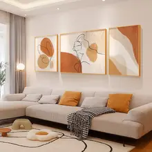 現代的ミニマリストリビング用装飾画 抽象的なテクスチャアート 三連壁画【高級感・ソファ背景用】