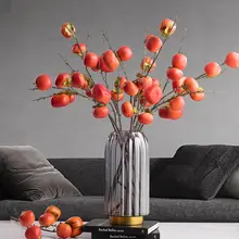 リアルな柿の枝と赤い果実の造花【リビング・玄関用装飾】