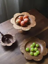 木製高脚プレート【花柄・フルーツケーキ・朝食・寿司用・日本風】