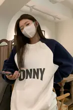 カジュアルデザインの配色ラウンドネックスウェットシャツ【春秋用・ゆったりシルエット・ドルマンスリーブ】