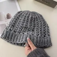 ニットキャップ レディース ウール混 透かし編み 小顔効果 ヴィンテージ 韓流 秋
