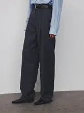 30.R ウール混紡 ダークチェック柄 ストレートパンツ【ウエストゴム・ゆったりフィット】