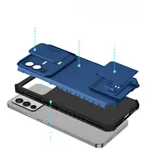 V23E対応スマホケース【スタンド機能・全面保護・スライドレンズカバー】