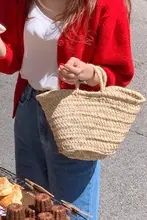天然草編みトートバッグ【フランス風・大容量・手提げ・ピクニックバスケット・手作り】