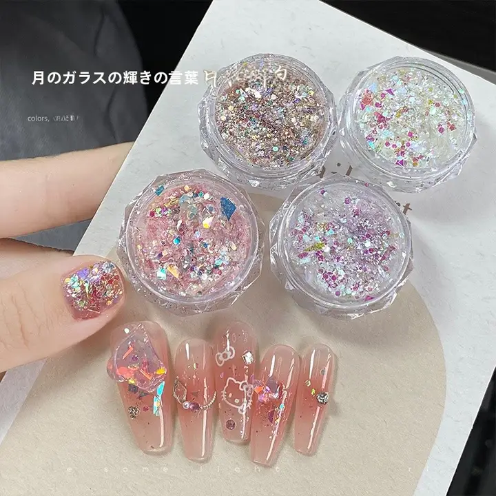 ネイルデコ用 欧版ホイルレーザーラメ素材パック【爆光大ラメ・ホログラムミックス・軽やか】