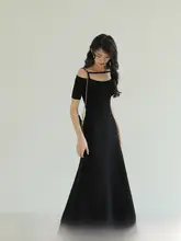 法式デザイン ニットロングドレス【オフショルダー・キャミソール・ブラック】