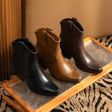 アウトドア用レトロデザイン レディースミドルブーツ【西部風・大きいサイズ・秋用】