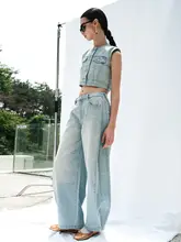 ZUCCOS 1996シリーズ サイドプリーツデザイン メンズ ワイドストレートデニムパンツ【デニムブルー・ライトブルー】