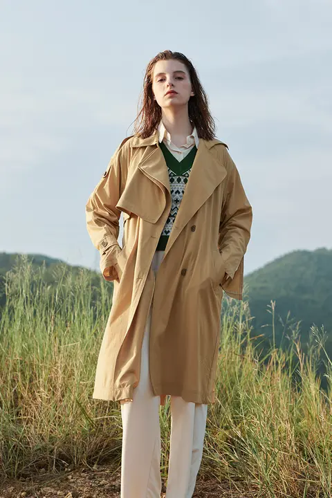 GOFAR ロングトレンチコート【女性用・カジュアル・ゆったり・通勤・秋用】