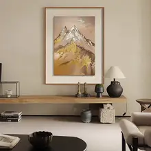 金箔仕上げの手描きオイルペインティング 新中式玄関装飾画【軽奢スタイル・リビング用】