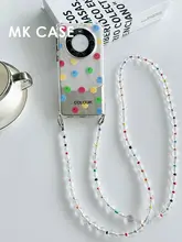 スマホケース 斜め掛け 水玉模様 カラフル クリア ソフトケース ショルダーチェーン レンズ保護 四隅 耐衝撃 多機種対応