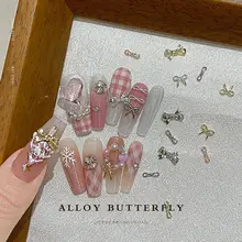 10個セット ネイルデコレーション アルミ製リボン型アクセサリー【ラグジュアリー・立体デザイン・シルバー】