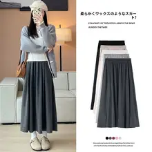 灰色ニットAラインスカート【高腰・梨型体型に最適・春用】