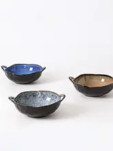 高級感ある石模様の取手付きボウル【シンプルデザイン・陶器製】