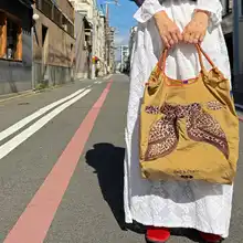 刺繍ストール付きバタフライリボンエコショッピングバッグ【斜め掛け・キャンバス素材・通勤用】