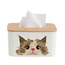 かわいい猫デザインの竹製ティッシュボックス【リビング・ダイニング用・収納に便利】