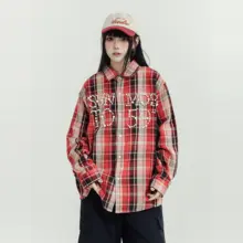 春季のカジュアルな異素材ミックスシャツ【ユニセックス・パールチェック・ゆったりデザイン】