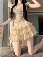 白色レースのケーキスカート【女性用・夏用・ハイウエスト・Aライン・ふんわりタイプ】