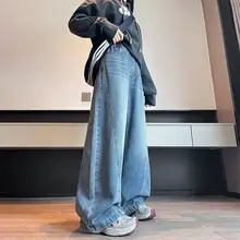 レトロデザインのデニムワイドパンツ【ハイウエスト・体型カバー・ゆったりシルエット】（セットアップ対応）