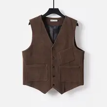 コーディネートしやすい チョルダーベスト【多ポケット・ボタンデザイン・Vネック・レトロスタイル】（セットアップ対応）