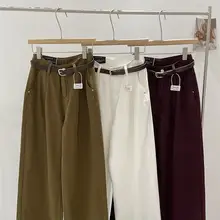 秋用ハイウエストデニムストレートパンツ【カジュアル・シンプル・ロング丈】（セットアップ対応）
