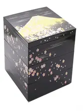 漆塗り中型日本式お花のデザイン寿司ボックス【三層・便当・華やかな装飾】