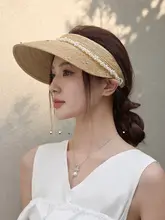 ラフィア素材キャップ【軽量・水晶とパール装飾・通気性・日除け帽子】