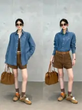 アメリカンヴィンテージスタイルのウォッシュドコットンデニムシャツ【女性用・定番・夏用】