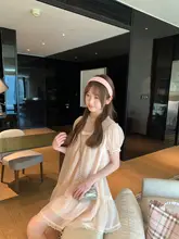 雪色シフォンのパフスリーブレース付きドールドレス【春向け・ピンク・二重構造】